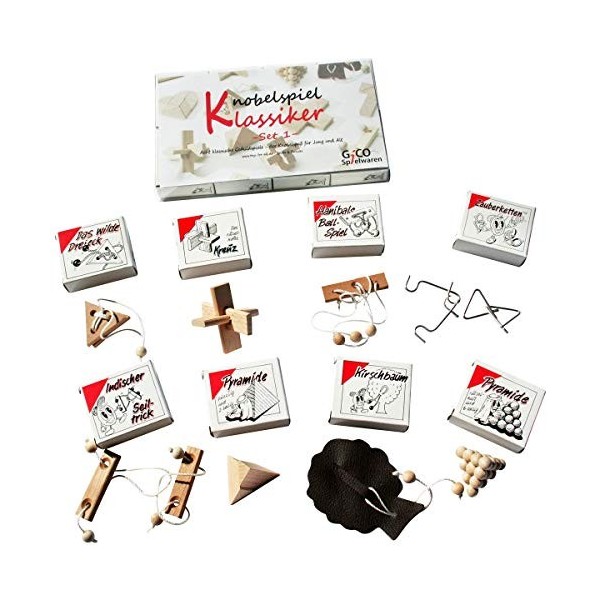 Knobel Jeu Classique Sets – Divers Petit cadeau – Jeux emballé individuellement incl Solution – Patience dextérité Jeux Jeu d