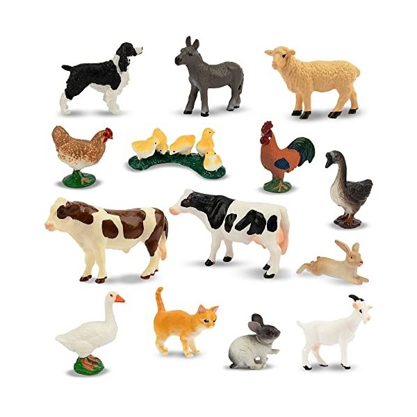 TOYMANY Lot de 14 mini figurines danimaux de la ferme, en plastique, avec motifs danimaux de grange, décoration de gâteau m