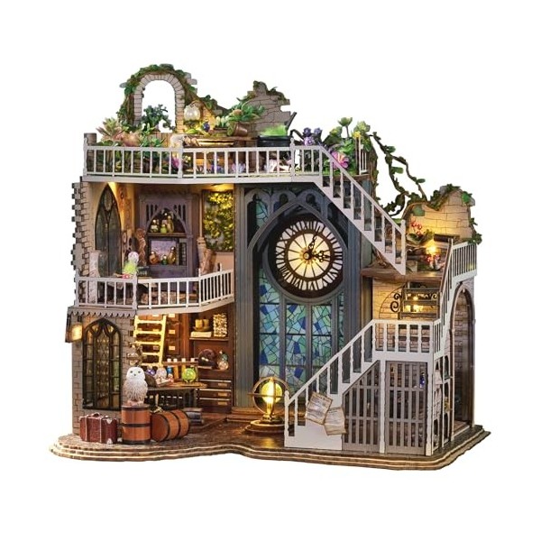 Spilay Kit de meubles miniatures en bois pour maison de poupée, mini maison de poupée faite à la main avec boîte à musique et