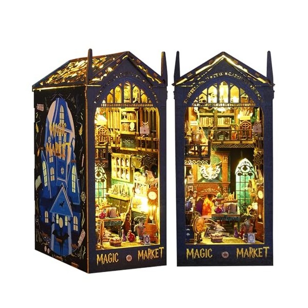 Spilay Kit de meubles miniatures en bois pour maison de poupée, mini maison de poupée faite à la main avec boîte à musique et