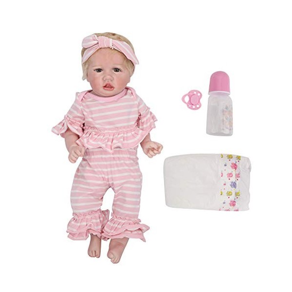 Vakitar 55cm Reborn Doll Set Lifelike Rebirth Baby Girl Dolls Jouet pour bébé Cadeau avec Mamelon, pour la Maison