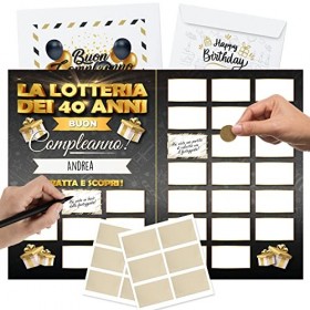 Maxi Gratte et Gagnez Personnalisé Jeu Anniversaire - Idée Cadeau Loterie de 40 ans Version A3 - Calendrier de voeux Grattabl