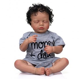 Poupées Bébé Reborn Noires Garçon 20 Pouces Poupée Afro-Américaine Peau Bronzée Poupée De Bébé Nouveau-Né en Vinyle De Silico