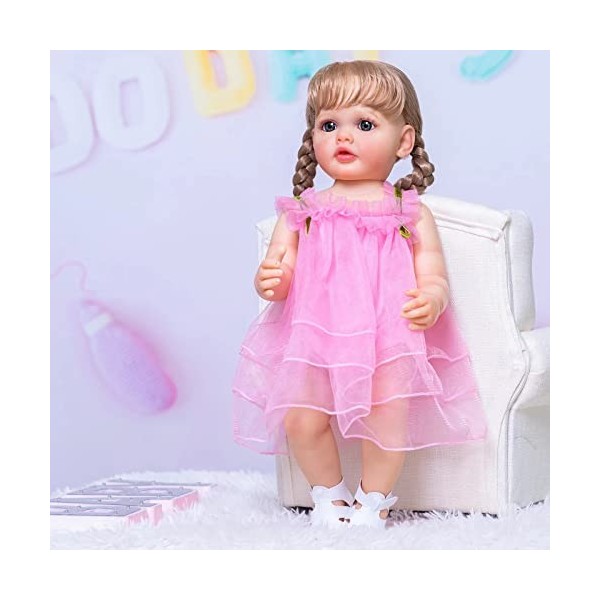 55 CM Réaliste Reborn Bébé Poupées 22 Pouces Reborn Fille Princesse Bambin Tout Le Corps Doux Silicone Vinyle Peau 3D Robe Ro