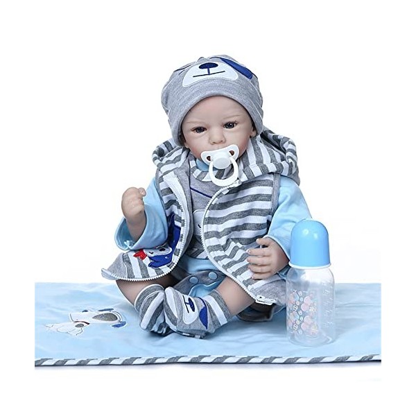 VMOLTRY Réaliste Reborn Baby Dolls Garçon 22 Pouces 55 cm Silicone Vinyle Souple Poupées Reborn Réalistes Vrai Nouveau-né ave