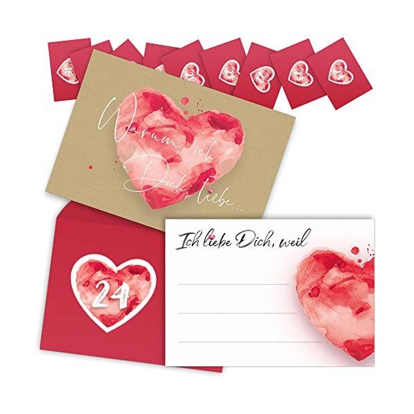 BeriluDesign Calendrier de lAvent avec inscription « Love » cœur rouge 