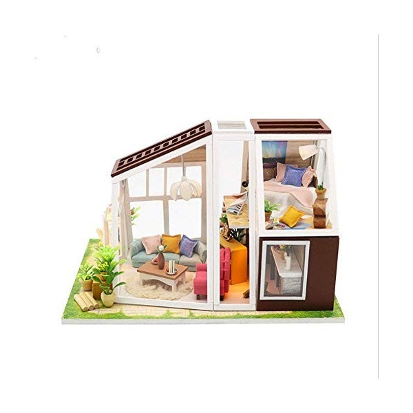 Kit De Maison De Poupée Bricolage Miniature avec Meubles Et Lumières LED Modèle De Maison De Poupée en Bois Jouet De Puzzle C