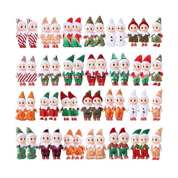 Liliful Lot de 52 petites poupées elfes colorées en peluche mignonne, accessoires de cadeau pour les vacances, Noël, Nouvel A