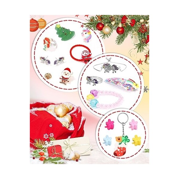 Licorne Calendrier De Lavent 2023,Bijoux Fille Cadeau de Noël Enfant Cadeaux Nouveauté 24 Jours Collier Bracelet Bague Boucl