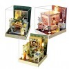 DIY Dollhouse Kit avec Anti-Poussière 3 Pcs Chinois Ancien Style Chambre Créative Miniature Poupées Maison Meubles LED Lumièr