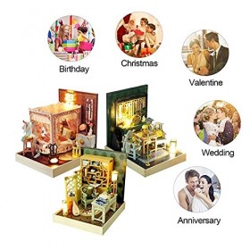 DIY Dollhouse Kit avec Anti-Poussière 3 Pcs Chinois Ancien Style Chambre Créative Miniature Poupées Maison Meubles LED Lumièr