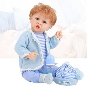FDCQDL 22Pouces 55Cm Poupee Reborne, Poupon Reborn Fille Silicone RéAliste, Poupon RéAliste GarçOn, Cadeaux De Vacances pour 