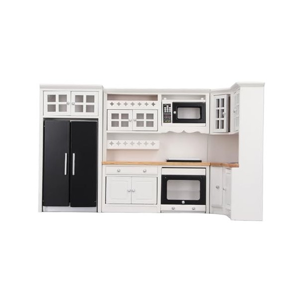 Alomejor Armoire de Cuisine pour Maison de Poupée, Réfrigérateur, Four, Micro-Ondes, Ensemble de Meubles en Bois, Cuisine Min