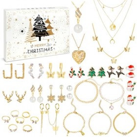 Calendrier de lAvent Bijoux, Calendrier de lAvent Femme 2023, Ensemble de Bijoux de Luxe En or Jaune Pour Femmes/Filles, 24