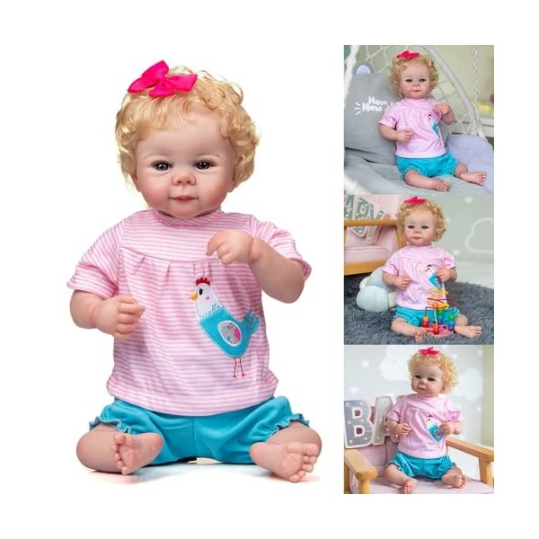 Poupée Reborn Baby Gril De 48 Cm, Taille Nouveau-Né, Faite À La Main avec Peau 3D, Poupée dart À Collectionner Yeux Bleus 