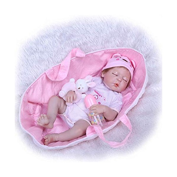 56Cm Réaliste Reborn Bébé Poupées Dormir Fille Nouveau-Né Poupée en Silicone Souple Réaliste Nourrissant Poupées Enfant en Ba