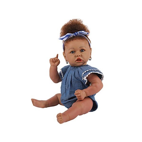 haiaxx 23 Pouces bébé Jouer poupée Lavable Fille Africaine poupée réaliste Nouveau-né poupée poupée avec des vêtements comme 