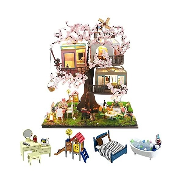 Maison miniature Maison de poupées Maison de poupée miniature Kit de maison miniature avec meubles à léchelle 1:24 avec hous