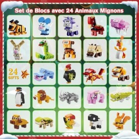 LIHAO Calendrier de lAvent 2023 Briques de Construction Animaux, 24 Pcs Blocs de Construction Diy, Jouet de Construction pou