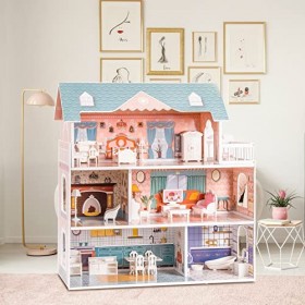 ROBUD Maison de Poupée en Bois avec Meubles et Accessoires Maisons de Filles Playhouse Salle de Jeux Jouets pour Enfants