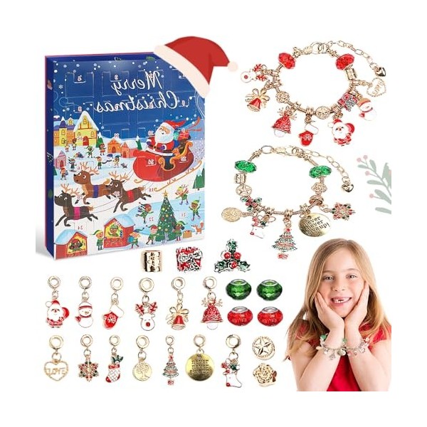 Sancuanyi Calendrier de lAvent de Noël 2023, kit de fabrication de bracelets à breloques, compte à rebours de Noël, ensemble