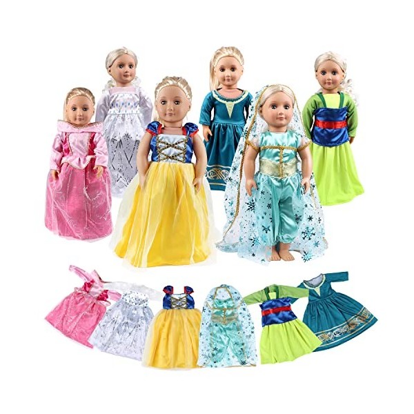 Ensemble de 6 vêtements de poupée de 45,7 cm comprenant Blanche-Neige, Jasmin, Elsa, Aurore, Mérida et Mulan - Convient aux v