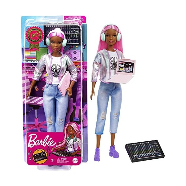 Barbie Career of The Year Music Producer Doll 12-in , Colorful Pink Hair, Trendy Tee, Jacket & Jeans Plus Sound Mixing Board