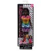 Barbie Fashionistas poupée mannequin 90 aux longs cheveux noirs avec robe arc-en-ciel et boucles doreilles, jouet pour enfa