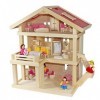 Villa Freda Rosé Maison de poupée en bois Villa de ville + meubles de maison de poupée + famille de poupées avec bébé + houss