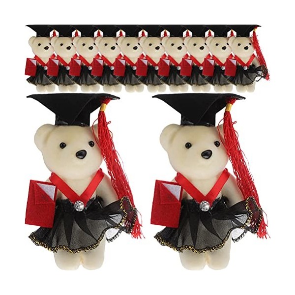 LOGOFUN Lot de 12 mini ours en peluche pour remise de diplôme - Poupées en forme dours en peluche avec casquette - Classe de
