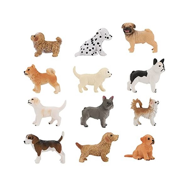 Yideng Lot de 12 figurines danimaux, mini figurines de chien mignon en plastique, figurine danimal réaliste, peinte à la ma