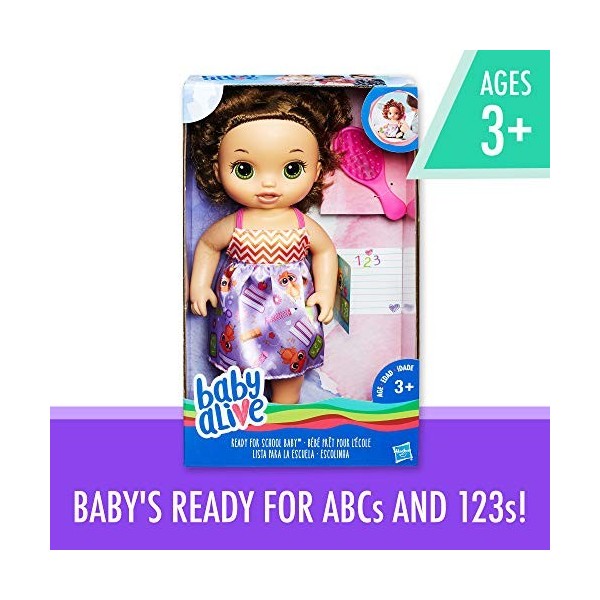 Baby Alive Prête à lécole : poupée à Cheveux Bruns, Robe sur Le thème de lécole, Accessoires de poupée Comprenant Un carnet