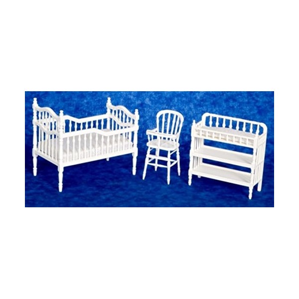 Maison de Poupées Miniature Crèche 1:12 Blanc Bois Victorien Bébé Ensemble Meubles