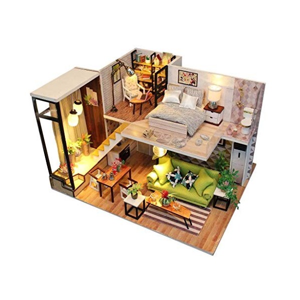 XBR 3D Puzzles Miniature DIY Kit Europe Maisons de Poupées Maisons avec Meubles LED Boîte à Musique Cadeau pour Femmes et Fil