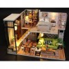 XBR 3D Puzzles Miniature DIY Kit Europe Maisons de Poupées Maisons avec Meubles LED Boîte à Musique Cadeau pour Femmes et Fil