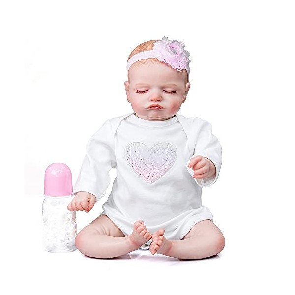 49CM Rosalie Bebe poupée Reborn bébé Fille endormie Corps Doux Flexible Dessin à la Main Cheveux 3D Teint avec veines Taille 