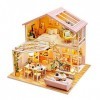 Kit De Modèle De Maison De Poupée Loft Rose Miniature Bricolage avec Meubles Chambre De Fille Modèle De Maison en Bois Assemb