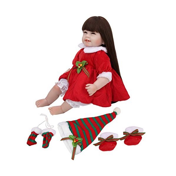 Vakitar 55cm Noël Belle Reborn Bébé Poupée Réaliste Enfants Jeu De Rôle Poupée, pour La Maison, Filles Cadeau Jouet Rouge 