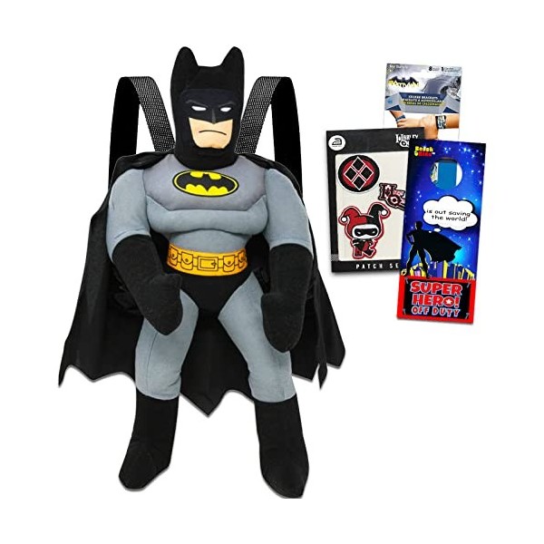 Batman Ensemble de poupées en peluche pour enfants – Ensemble avec sac à dos en peluche Batman de 43,2 cm avec sangles réglab