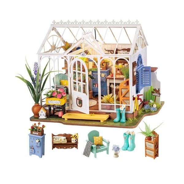 Rolife Kit de construction de maison de poupée miniature à monter soi-même, diorama de serre de 24,4 cm, kit de construction 