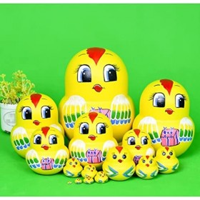 HRTC Poupées Russes Poulet Jaune poupées gigognes Russes 15 pièces matriochka Traditionnelle en Bois empilable Ensemble imbri