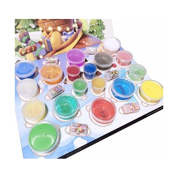 PANSHAN Fidget Calendrier de l'Avent 2023 en cristal Slime de Noël Compte à  rebours Jouets 24 jours Cadeau surprise de Noël Jouets pour filles garçons