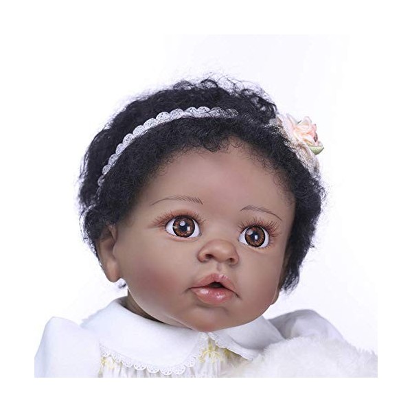 22 Pouces 55 Cm Peau Marron Foncé Bébé Poupée, Réaliste Réaliste Silicone Souple Vinyle Reborn Bébé Poupée pour Enfants Cadea
