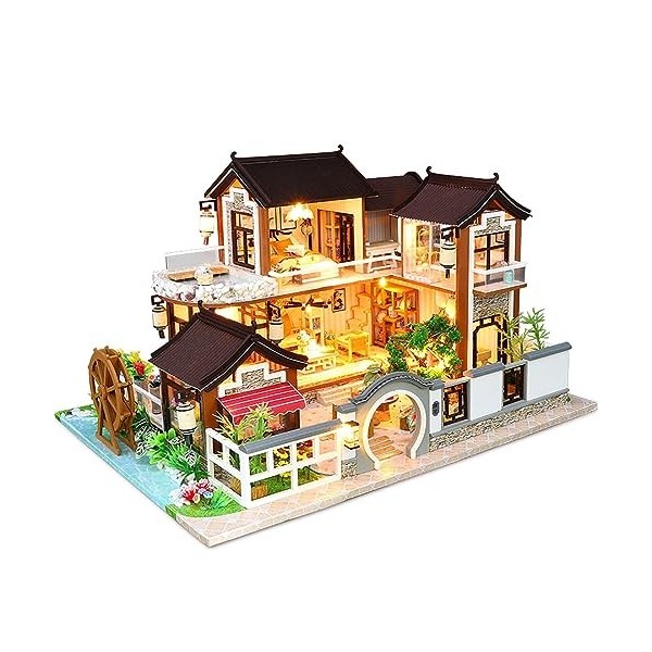 Miniature avec Des Meubles De Maison De Poupée, Kit DIY Dollhouse en Bois Équipé De Housses anti-Poussière pour Meubles Music