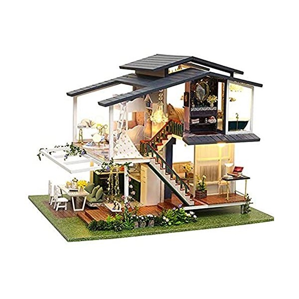 Kit de Maison de poupée Bricolage, Meubles de Maison de poupée en Bois, modèle de lumières LED, modèle de Villa de Jardin fra