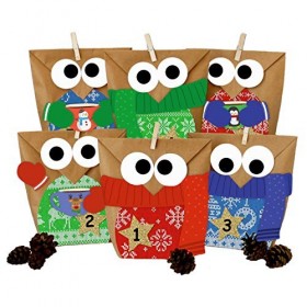 Papierdrachen Calendrier de lavent à remplir - Chouettes de Noël - Chouettes de Noël 2021 - Ensemble de Pulls tricotés - à F