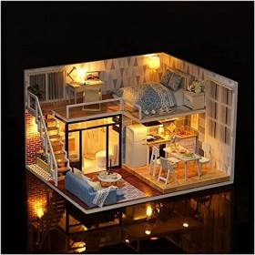 Kit de Maison de poupée, Maisons de poupées Miniatures Bricolage avec Housse Anti-poussière pour Meubles, pour Anniversaire d