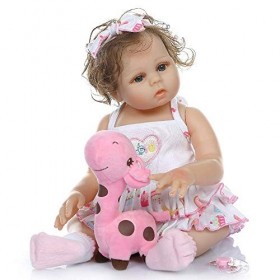 Reborn Baby Dolls, Simulation Baby Full Silicone Doll Cute Face Peut être mis dans Le Bain deau Toy Hand-Curly Girl Birthday