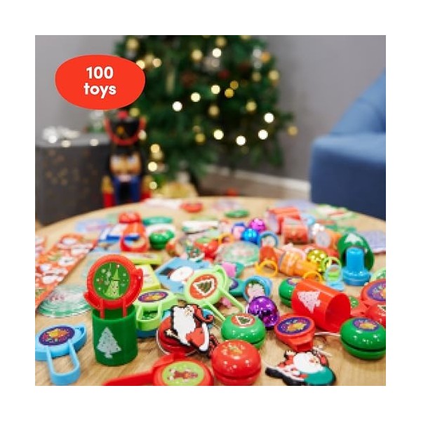 THE TWIDDLERS 100 Jouets de Fête de Calendrier de lAvent de Noël avec Boîte pour Enfants - Anniversaires, Pochettes Surprise