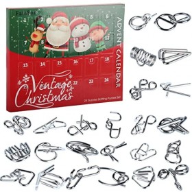 Calendrier de Lavent Casse Tête Métal 2023, FainFun 24 Pièces Alendrier Avent Casse-têtes en Métal pour Enfant Adolescent Ad